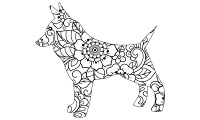 Animal coloring pages. Cute yorkshire terrier and dachshund. Line art design for adult or kids colouring book in zentangle style. Vector illustration.