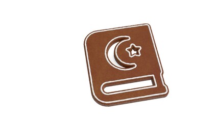 3d rendering of gingerbread symbol of Quran isolated on white background