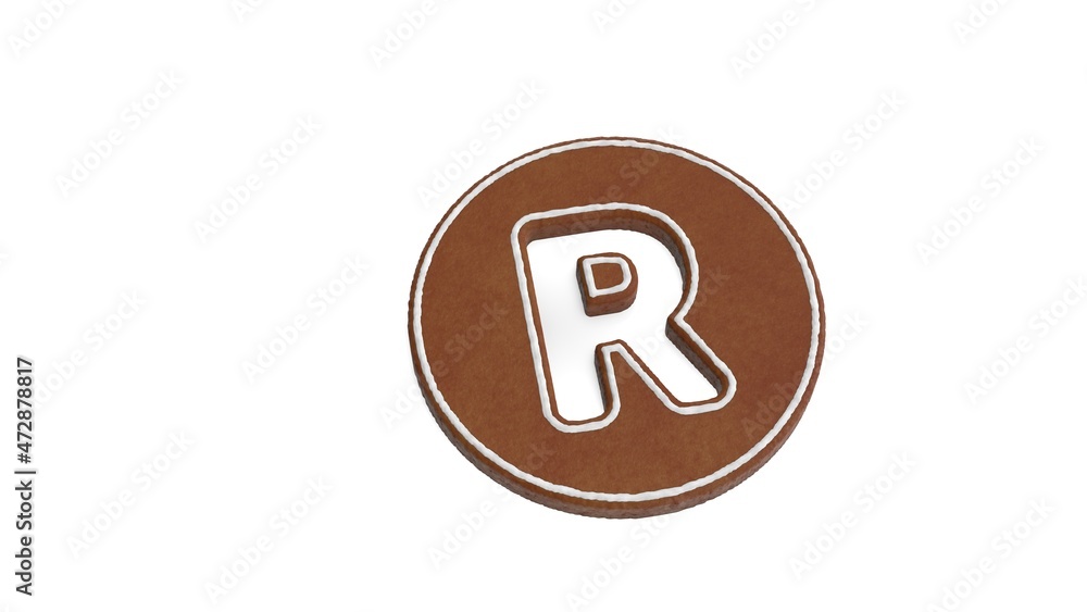 Poster 3d rendering of gingerbread symbol of registered isolated on white background