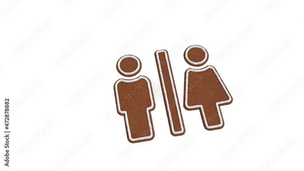 Poster 3d rendering of gingerbread symbol of restroom isolated on white background