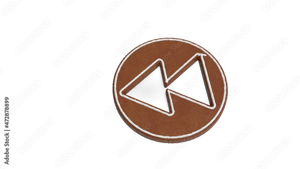 Poster 3d rendering of gingerbread symbol of rewind isolated on white background