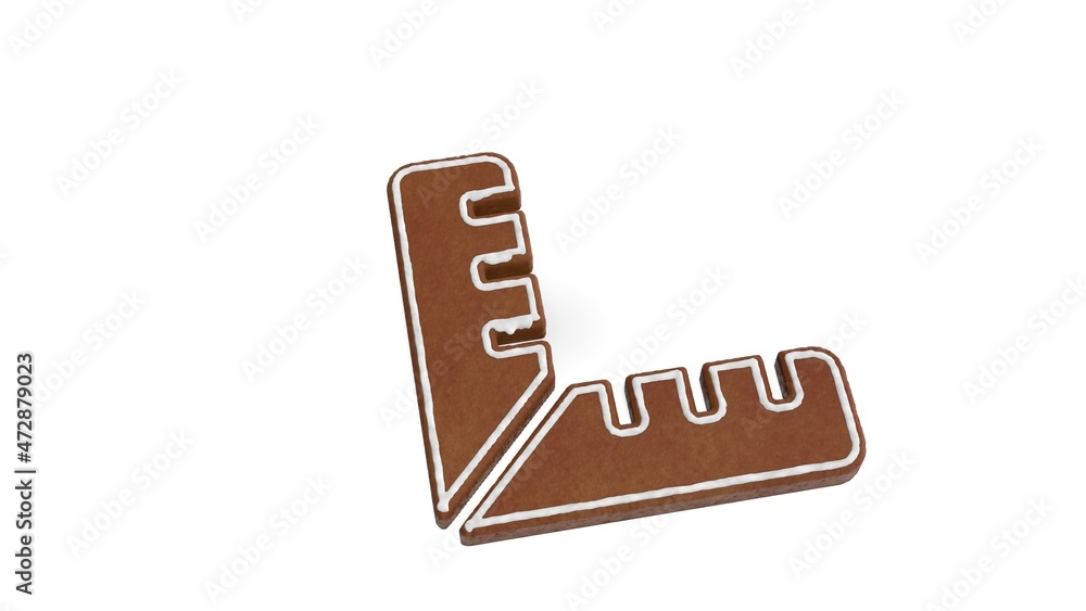 Poster 3d rendering of gingerbread symbol of ruler combined isolated on white background