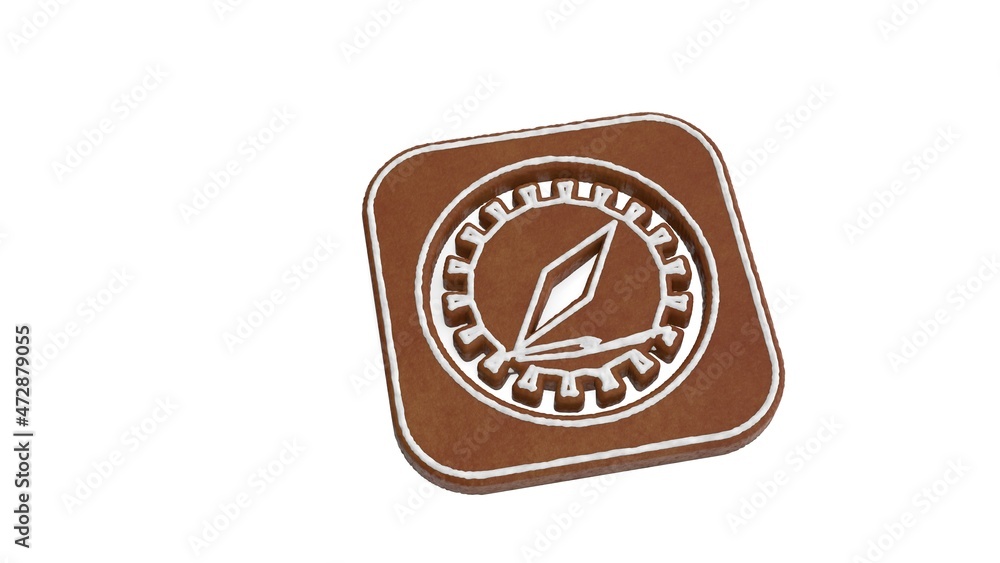 Poster 3d rendering of gingerbread symbol of safari isolated on white background