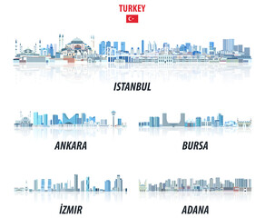 Turkish biggest cities skylines in tints of blue color palette. Crystal aesthetics style