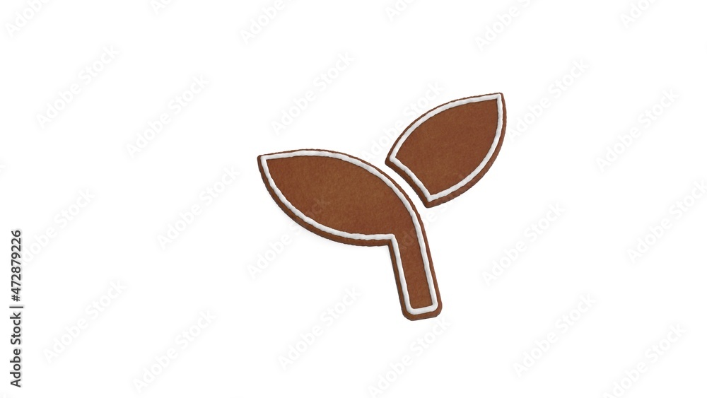 Poster 3d rendering of gingerbread symbol of seedling isolated on white background