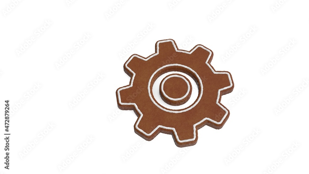Poster 3d rendering of gingerbread symbol of settings isolated on white background