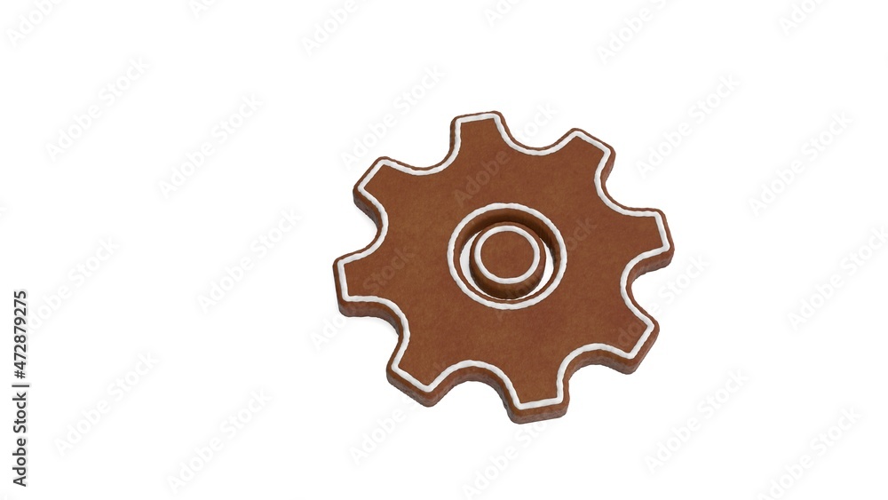 Poster 3d rendering of gingerbread symbol of settings isolated on white background