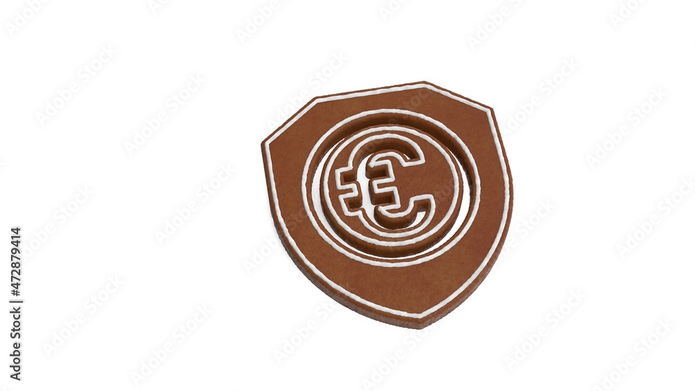 Poster 3d rendering of gingerbread symbol of shield isolated on white background