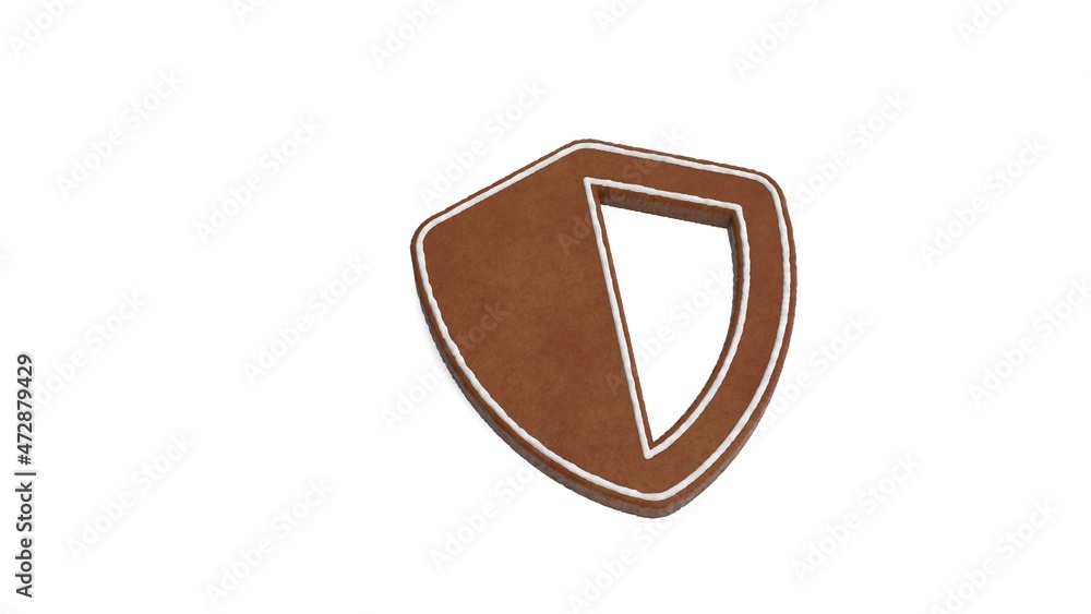 Poster 3d rendering of gingerbread symbol of shield isolated on white background