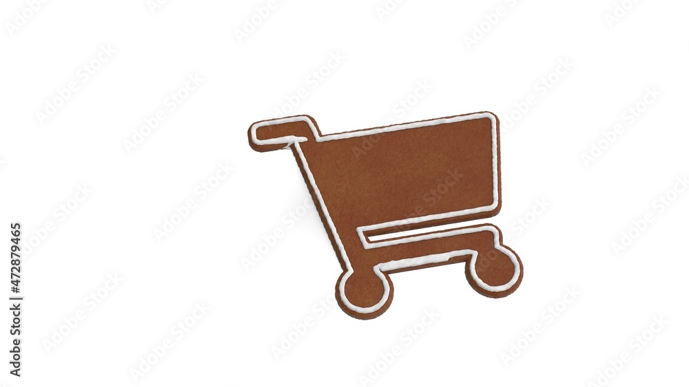 Poster 3d rendering of gingerbread symbol of shopping cart isolated on white background