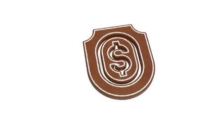 3d rendering of gingerbread symbol of shield isolated on white background