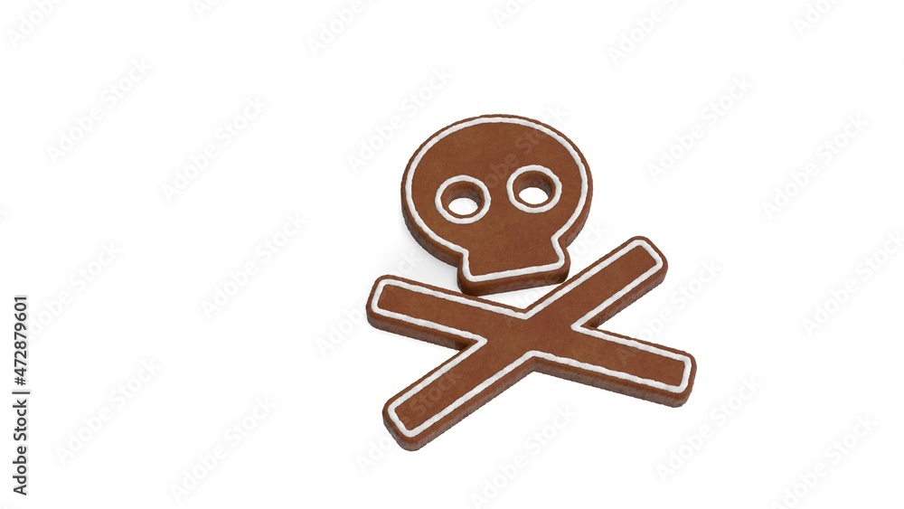 Poster 3d rendering of gingerbread symbol of skull crossbones isolated on white background