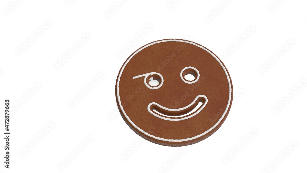 Poster 3d rendering of gingerbread symbol of smile isolated on white background