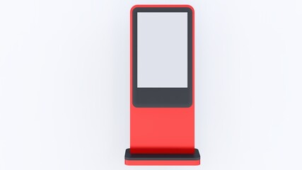 Rectangular advertising totem with base and display for mockup of colors, plastic and metal materials