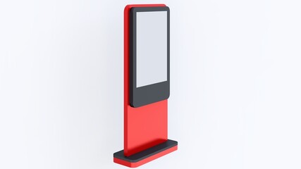 Rectangular advertising totem with base and display for mockup of colors, plastic and metal materials
