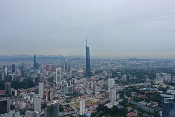 Fototapeta na wymiar Aerial view of PNB118 and the city of Kuala Lumpur