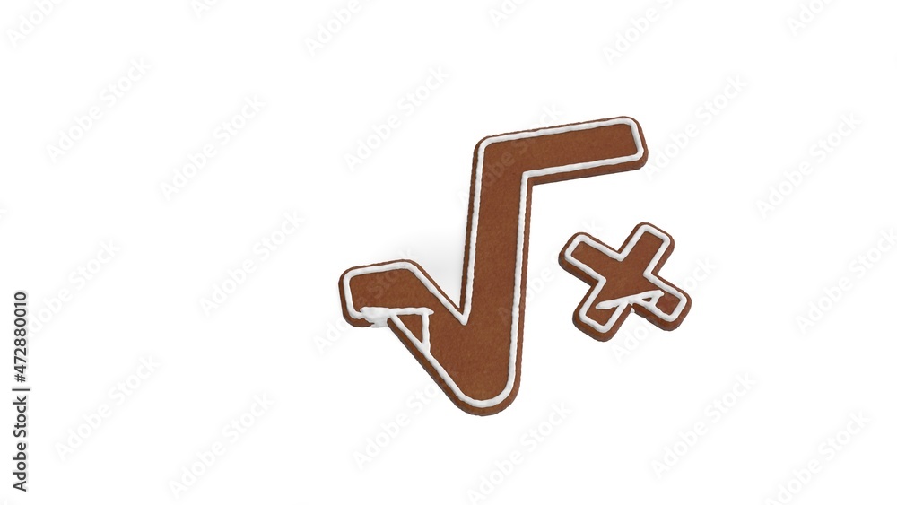 Poster 3d rendering of gingerbread symbol of square root isolated on white background