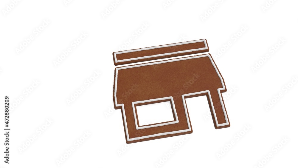 Poster 3d rendering of gingerbread symbol of store isolated on white background