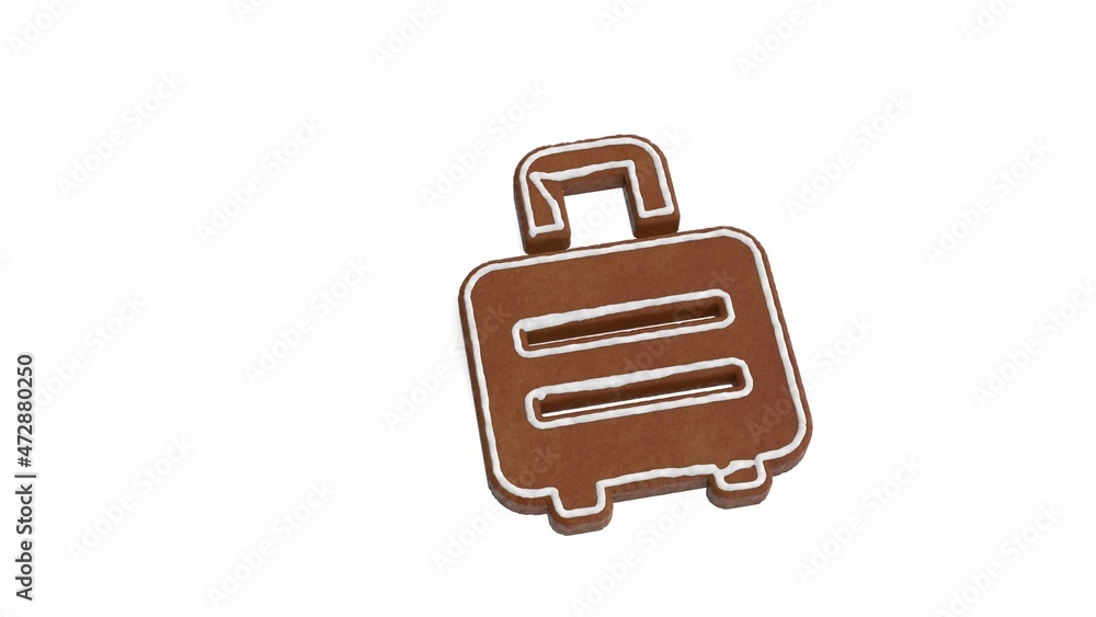 Poster 3d rendering of gingerbread symbol of suitcase rolling isolated on white background