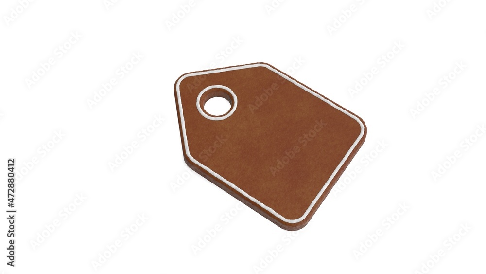 Poster 3d rendering of gingerbread symbol of tag isolated on white background