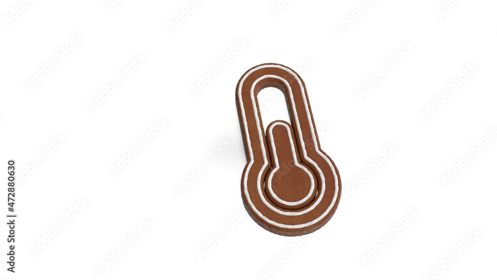 Poster 3d rendering of gingerbread symbol of thermometer half isolated on white background