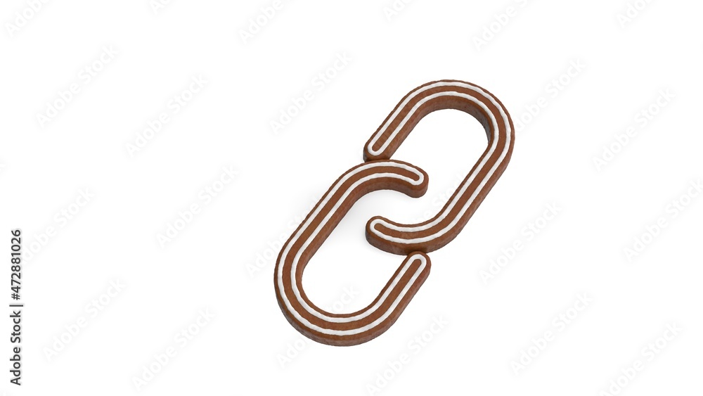 Poster 3d rendering of gingerbread symbol of unlink isolated on white background