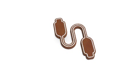 3d rendering of gingerbread symbol of usb cable isolated on white background