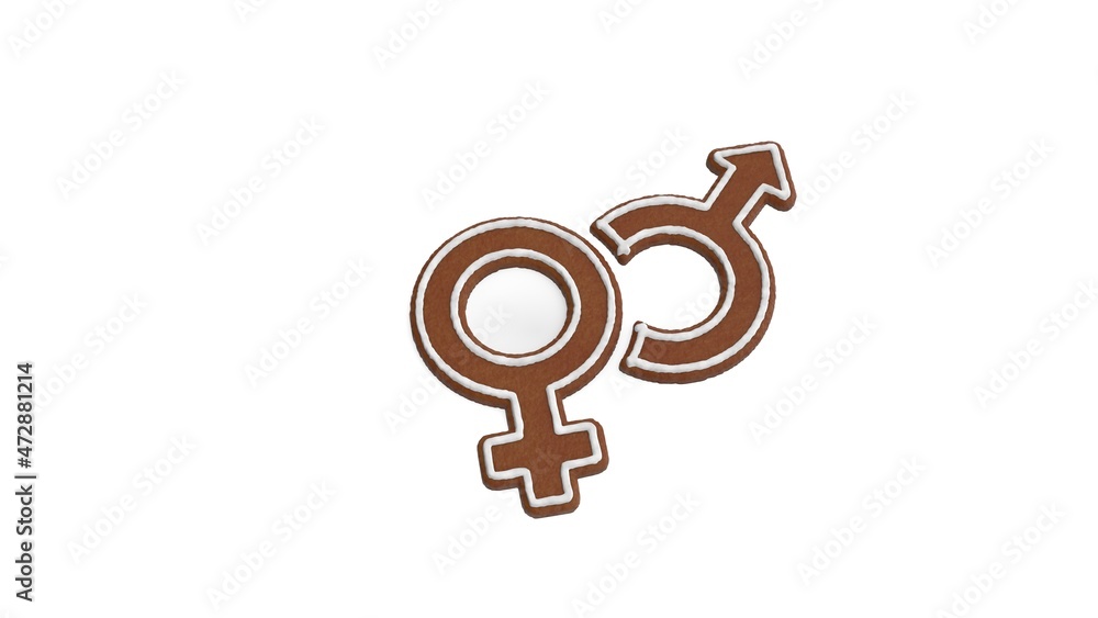 Poster 3d rendering of gingerbread symbol of venus mars isolated on white background