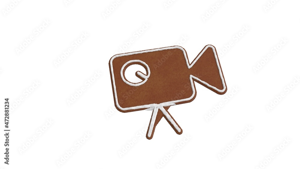 Poster 3d rendering of gingerbread symbol of video camera isolated on white background