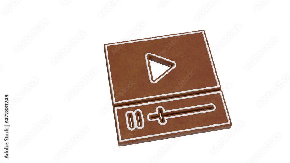 Aufkleber 3d rendering of gingerbread symbol of video player isolated on white background