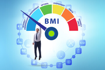 Concept of BMI - body mass index with man