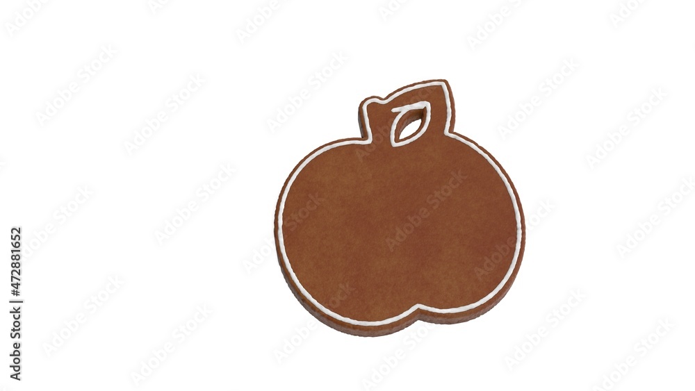 Poster 3d rendering of gingerbread symbol of apple isolated on white background