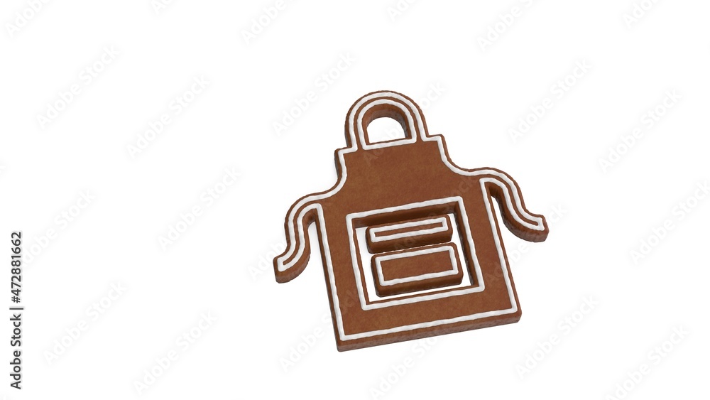 Poster 3d rendering of gingerbread symbol of apron isolated on white background