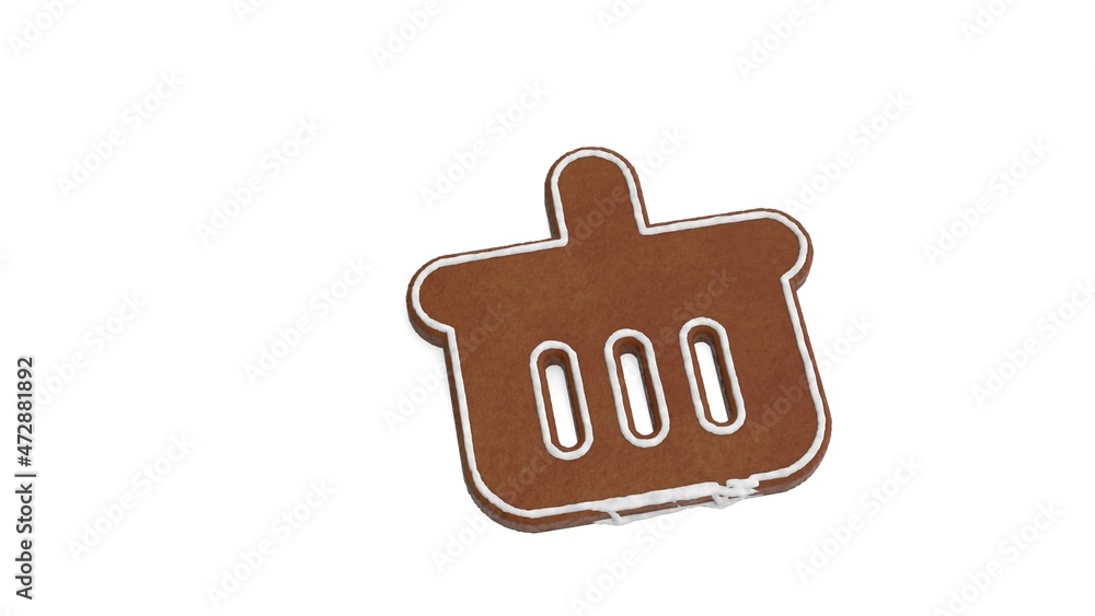 Poster 3d rendering of gingerbread symbol of basket isolated on white background