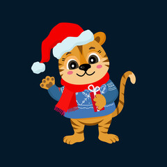 Cute tiger with gift. Vector illustration