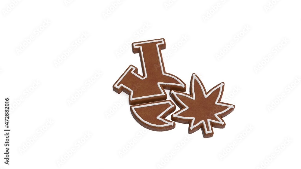 Poster 3d rendering of gingerbread symbol of bong isolated on white background