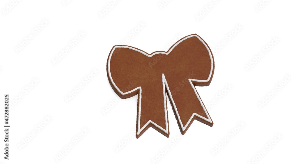 Poster 3d rendering of gingerbread symbol of bow isolated on white background
