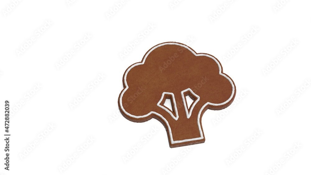Poster 3d rendering of gingerbread symbol of broccoli isolated on white background