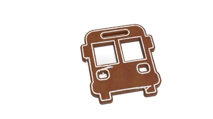 3d rendering of gingerbread symbol of bus front view isolated on white background © Destrosvet