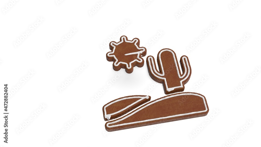 Poster 3d rendering of gingerbread symbol of desert isolated on white background