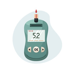 Vector illustration of a device for measuring blood sugar levels at home. Glucose meter for diabetics. Flat style