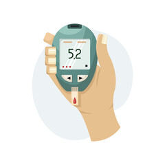 Vector illustration of a device for measuring blood sugar levels at home. Glucose meter for diabetics. Flat style