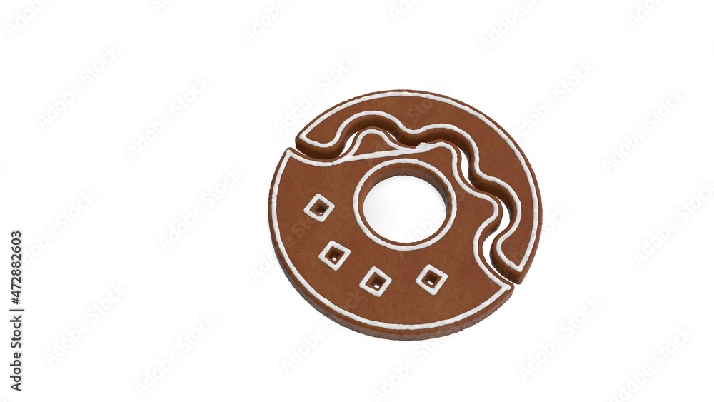 Poster 3d rendering of gingerbread symbol of donut isolated on white background