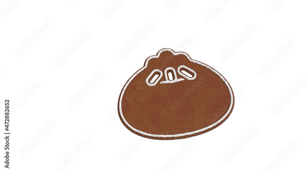 Poster 3d rendering of gingerbread symbol of dumpling isolated on white background