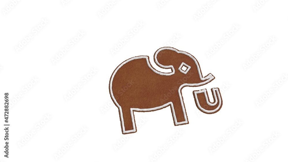 Poster 3d rendering of gingerbread symbol of elephant isolated on white background