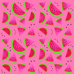 Watermelon pattern vector pink background