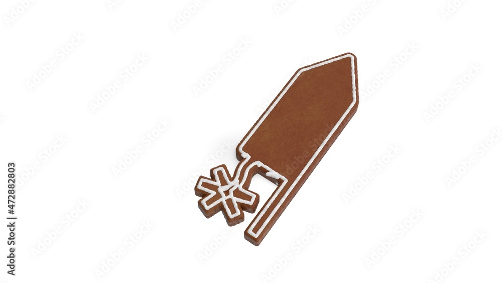Poster 3d rendering of gingerbread symbol of firework rocket isolated on white background