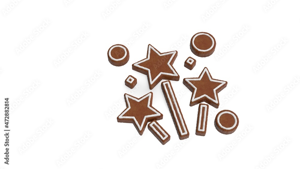Poster 3d rendering of gingerbread symbol of fireworks isolated on white background