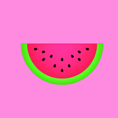 Watermelon one big slice vector pink background 