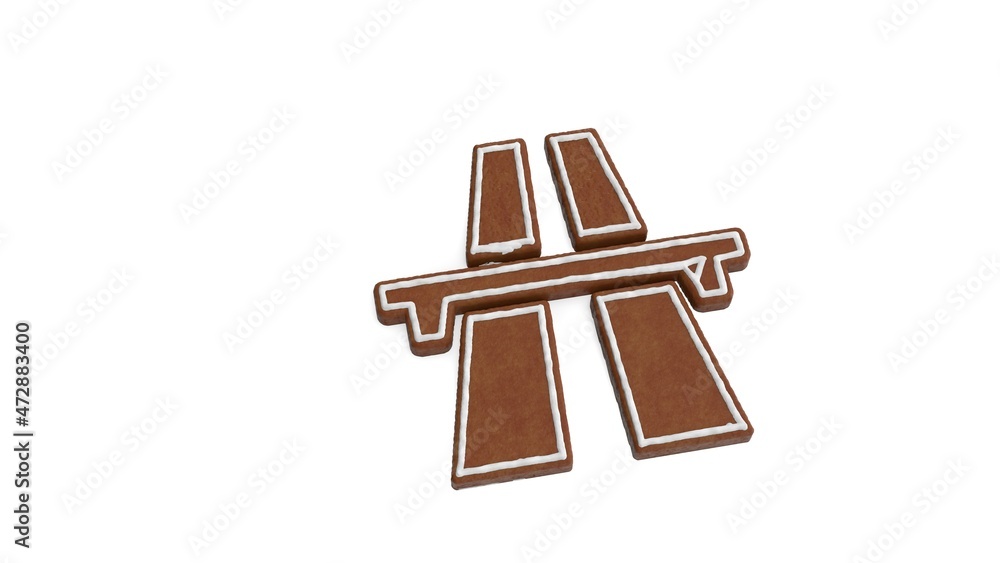 Poster 3d rendering of gingerbread symbol of highway isolated on white background